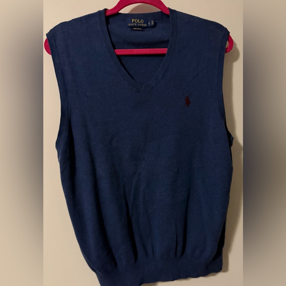 Ralph Lauren Navy V-Neck Sweater Vest with Burgundy Pony